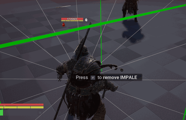 Thrown weapons can impale players.  This shows our Impale removal system.