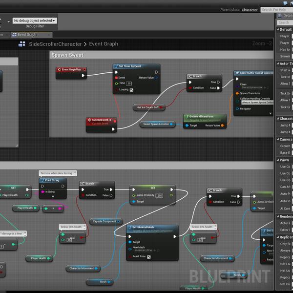 The blueprint editor.  Here are the Health, Shrinking, and Sweating systems that I designed and implemented.