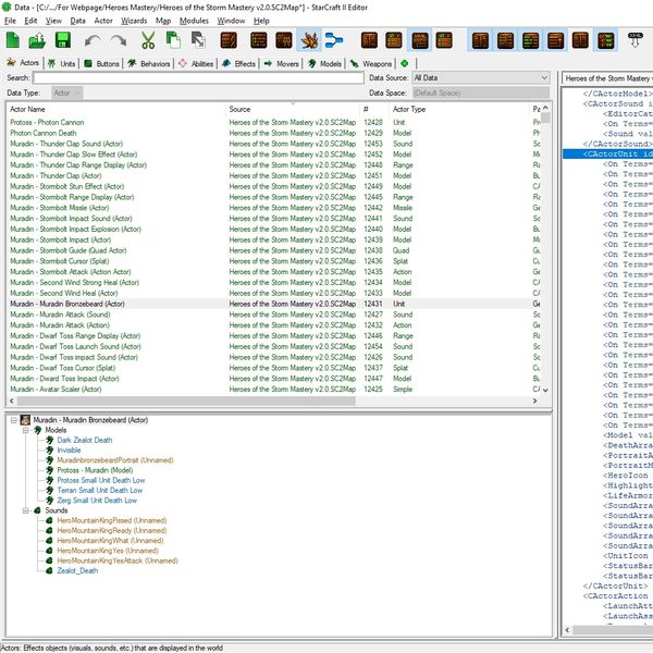 Starcraft II's Data Editor.  Where all abilities and Units are made.  This is an look at Muradin's Actor and some of the components that went into it.