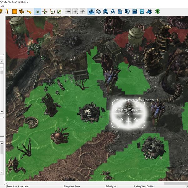 Starcraft II's Terrain Editor.  Here you can see unit placement, spawn points, navmesh pathing, and some level design.